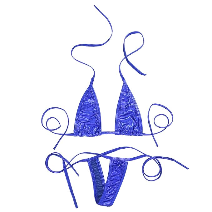 Tiaobug Damen Bikini Set Mini Micro BH Bra String-Tanga Set Mini Bikini Glanz Wetlook Dessous Unterwäsche Set