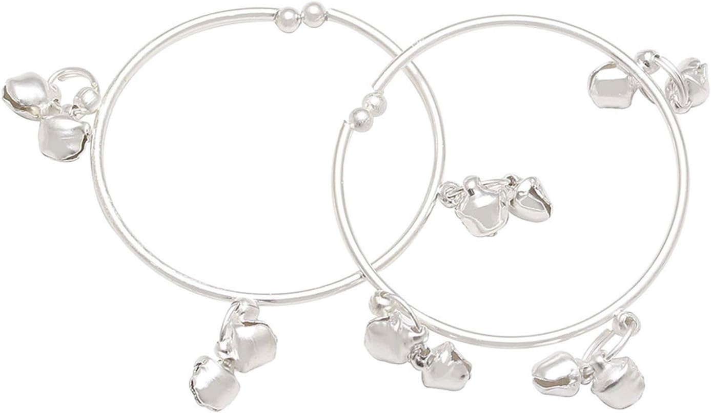 MemoirSilverplated Adjustable Size Lucky Charm ghungroo Adorned Bangle kada Cuff Nazariya Tradtional Ethnic Jewellery for New Borns (0-3yrs)