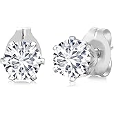 Gem Stone King 1.00 Ct G/H VVS-VS Lab Grown Diamond Brass Silver Plated Brass Stud Earrings For Women Men