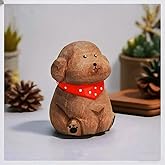 ShaoAngDuoMi Cute Wood Teddy Dog Figurine, 2.7'Handmade Carved Brown Teddy Statue with Base, Unique Pet Dog Figure Collectibles Home Decor, Gift for Pet Lover