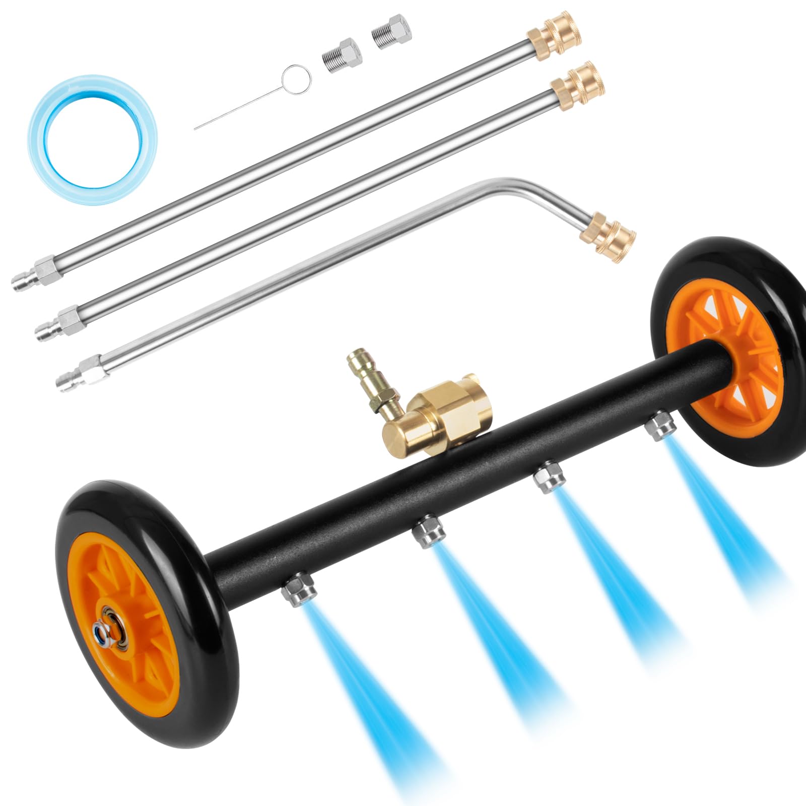 Photo 1 of 16 inch Undercarriage Pressure Washer Attachment, 2 In 1 Power Washer Water Broom with 7 Nozzles for Cleaning Car, Sidewalk