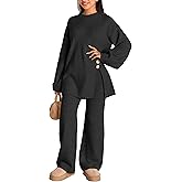 HYLLGUD Womens Sweater Sets 2 Piece Outfits round neck Pullover Wide Leg Pant Slouchy Loungewear