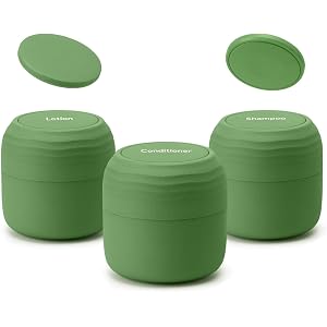 Lotour Plant-Based Travel Toiletry Jars Containers, Matcha Green 1oz 3 PC | PLA Material, Refillable, Dual Thread Leakproof,