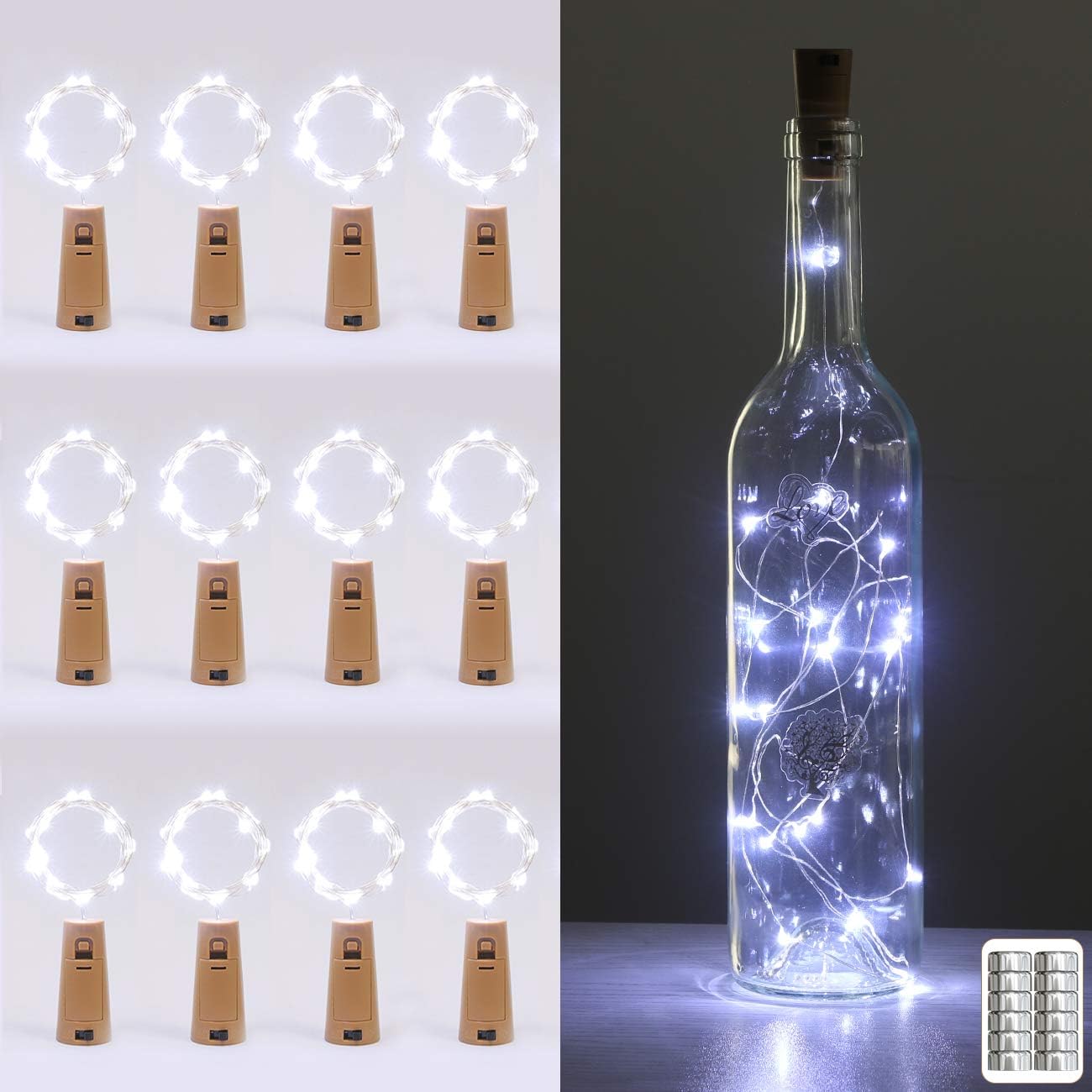 Kolpop [12 Pack Bottle Lights, Cork Lights for Wine Bottles 2m 20 LED Copper Wire Fairy Lights for Parties Birthday, Wedding