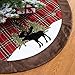 GMOEGEFT 48 Inches Christmas Tree Skirt, Red and Black Buffalo Plaid Mat with Brown Faux Fur Edge, Black Moose in Snowfield Pattern, Xmas Tree Holiday Decoration