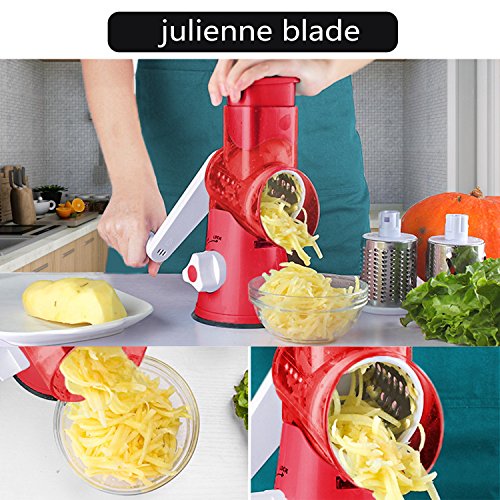 Round Drum Mandoline Slicer Rotary Cheese Grater Manual Vegetable