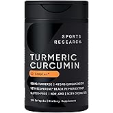 Sports Research&reg; Turmeric Curcumin w/Coconut Oil &amp; BioPerine&reg; - 120 Count | Made with Curcumin C3 Complex&reg; 500mg | Standardized to 95% Active Curcuminoids | Non-GMO, Gluten-Free - 120 Softgels