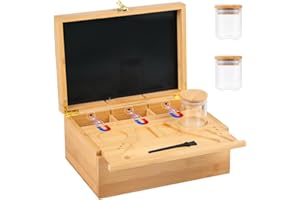 CODOGOY Large Bamboo Box with Combination Lock with 3 Glass Jar & Brush (11 * 8 * 5 inches)