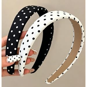 Huachi Polka Dot Headbands for Women Non Slip: Plastic Wide Head Bands 1 inch, Cute Padded Headband for Girls Trendy Hair Acc