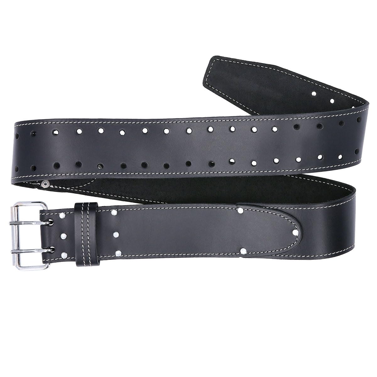 TOUGH MASTER Leather Work Belt 31”-53” Heavy Duty Double Pin Strong Buffalo Saddle Leather for Tool Pouch Usage Builders, Carpenters, Electricians, Plumbers