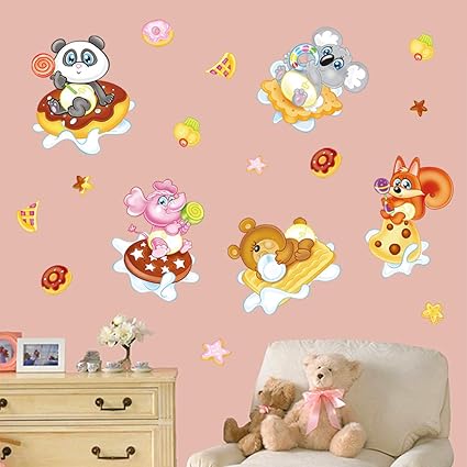Decalmile Cute Animal Nursery Wall Stickers Panda Koala Elephant Wall Decals Baby Room Kids Bedroom Wall Decor