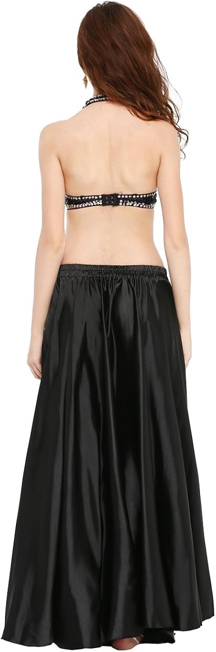 Dance Fairy Satin High Split Midi Skirt(no Belt),Black: Clothing