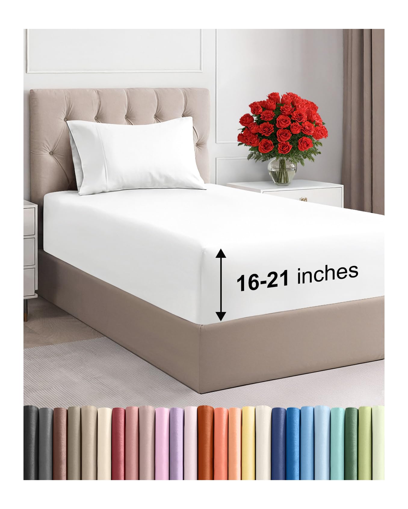 Extra Deep Pocket Twin Size Sheet Set - 3 Piece Breathable & Cooling Bed Sheets - Hotel Luxury Bedding with 16 to 21 inch Extra Deep Pockets - Ultra-Soft, Fade & Wrinkle Resistant - Oeko-Tex - White