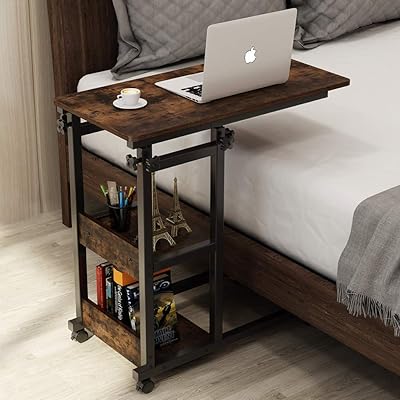 Tribesigns Adjustable Snack Side Table with Storage Shelves