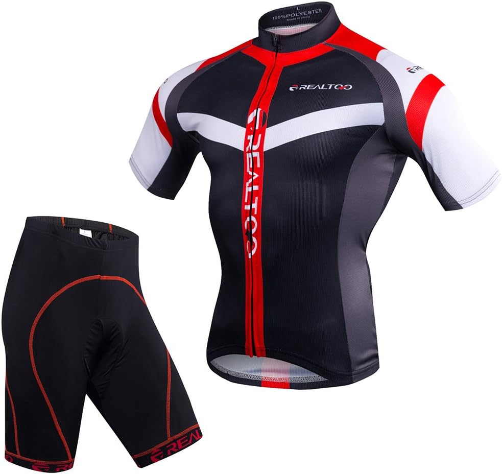 REALTOO Mens Short Sleeve Cycling Jersey Kit Suits Bike Clothing Cycling Shorts With Gel Padded