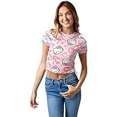 Hello Kitty Character Heads All-Over Print Women's Pink Crew Neck Short Sleeve Baby Tee