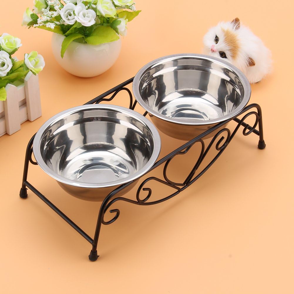 Dog Bowls,Akozon Stainless Steel Double Dog Cat Food Water Bowls Feeder Dishes Shelf Stand, Black - Image 5