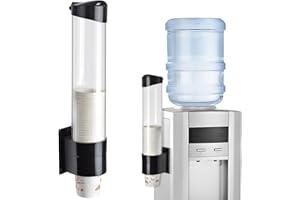 LBTING Cup Dispenser, Water Cooler Pull Type Cup Holder Fits 7oz - 12oz Cone or Flat Bottom Cups, Paste or Screw Plate Wall Mount, 16.9" Tube Length Black