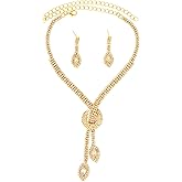 Mikovivi Rhinestone Bridal Wedding Jewelry Set, Gold Glitter Crystal Necklace with Earrings Formal Jewelry Set for Women Brides Prom Costume Accessories