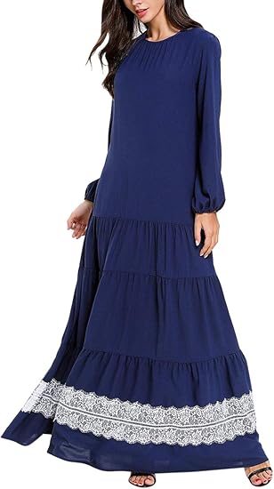 女性 レースワンピース ドバイスタイル ロングトップス マキシドレス カジュアル イスラム教徒服 モロッコ トルコ パーティー服 結婚式 二次会 披露宴 通勤 Besbomig ワンピース チュニック 通販 Amazon