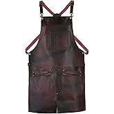 Tanner london Premium Leather Apron, 2 Zip Pockets, Tool Holder, Split Leg, Unisex, Brown/Black/Green