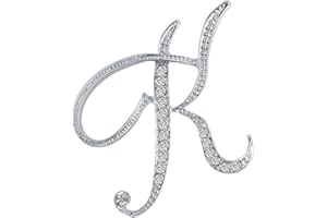 LiaSun A-Z 26 Letters Pins Brooches Silver Plated Metal Broaches Pins-Clear Crystal Initial Breastpin