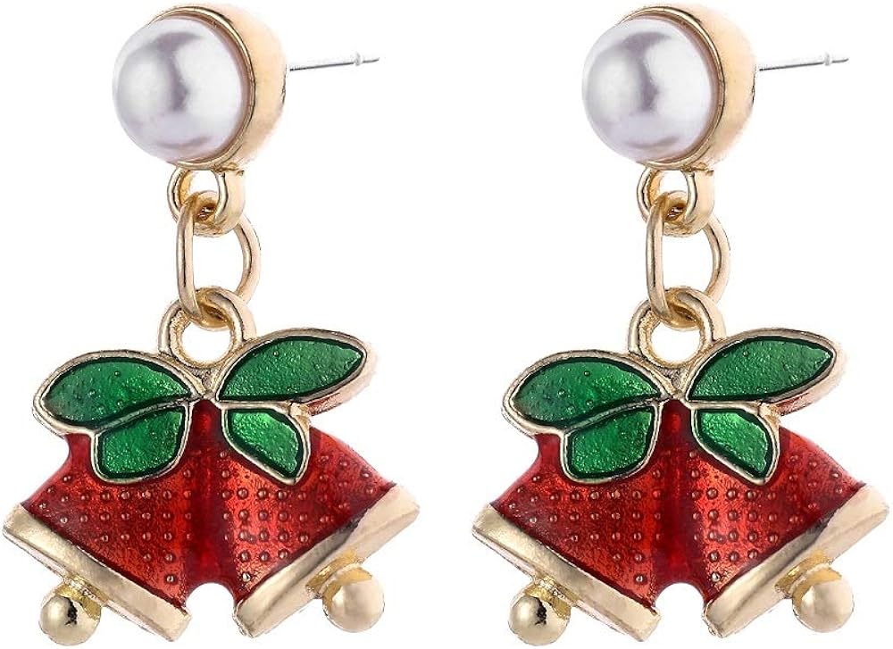 Christmas Jingle Bell Earrings, Pearl Drop Dangle Earring