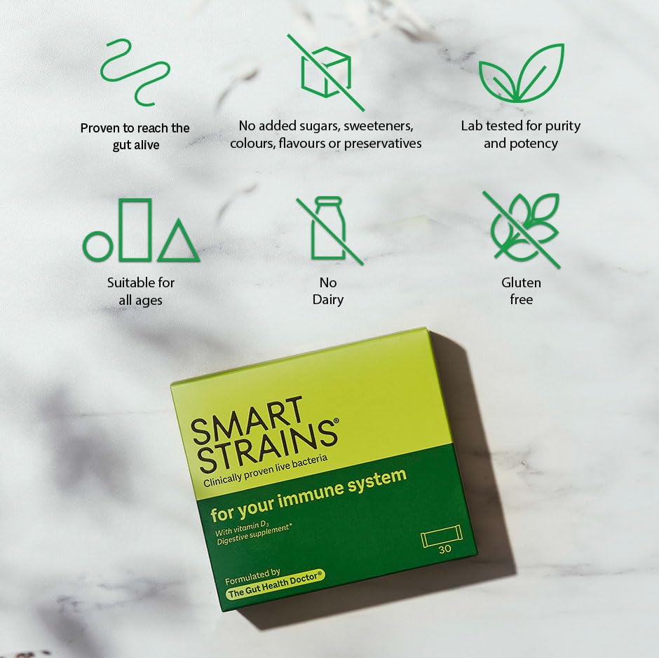 SMART STRAINS Probiotics for Gut Health | 20 Billion CFU Multi-Strain Probiotic with Prebiotics | Digestive & Immune Support | Daily Sachets for Men & Women | 30 Sachets