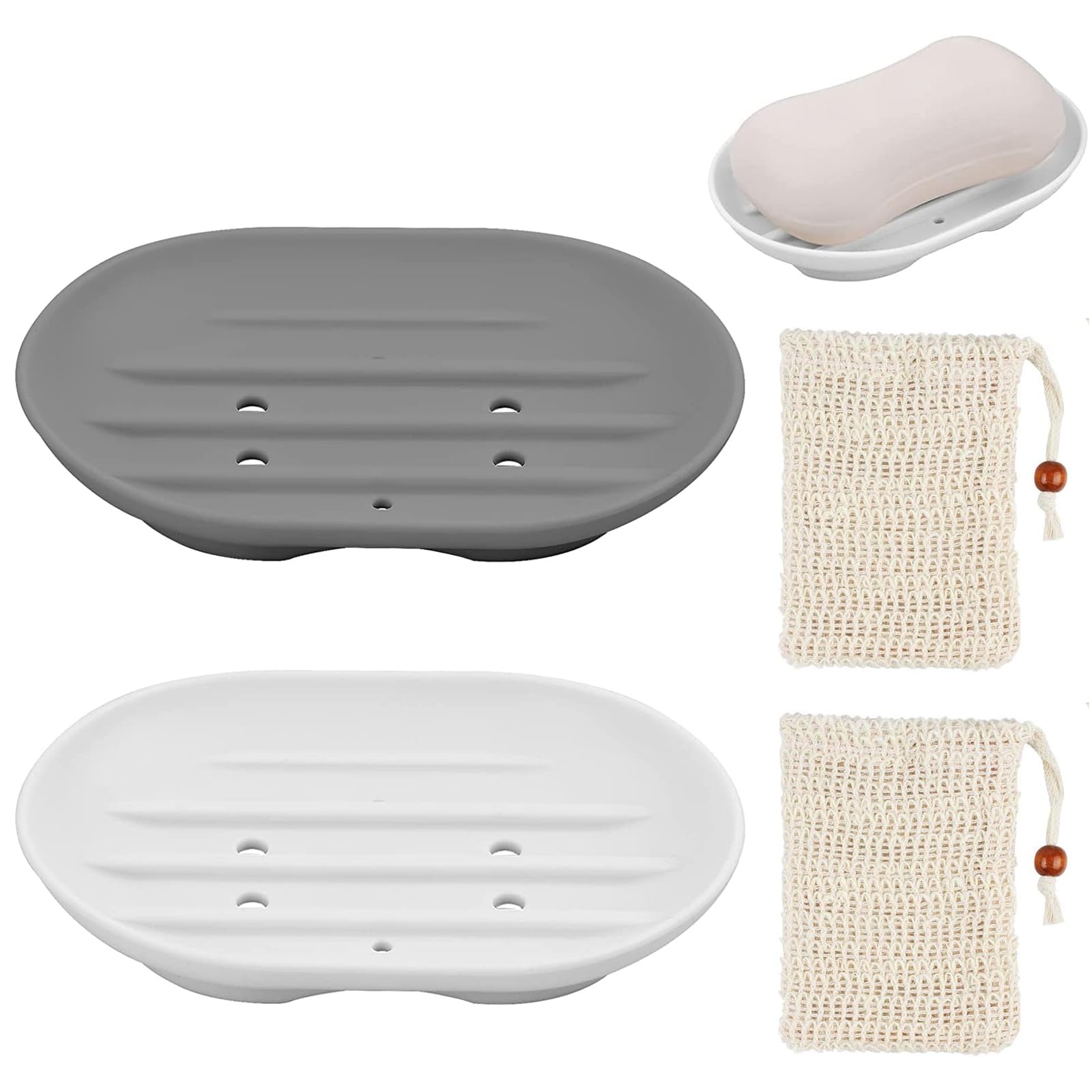 PMELCXD Silicone Soap Dish, 3PCS silicone soap tray portable soap holder soap protector soap tray flexible silicone soap tray anti slip self draining shower soap holder, soap bag