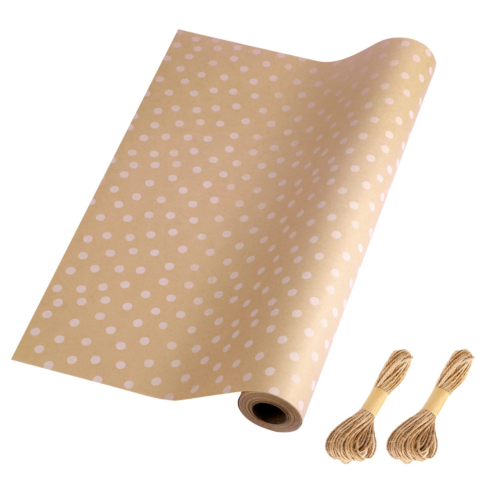 HBell Birthday Wrapping Paper Roll,43cm x 15m Dots Gift Wrapping Paper,Brown Kraft paper Roll,Perfect for Gift Wrap,Birthday,Party,Holiday,Baby Shower (Dots)
