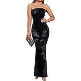 BTFBM Women Summer Strapless Maxi Dress 2026 Bodycon Floral Long Wedding Guest Dress Formal Tube Mesh Cocktail Dresses
