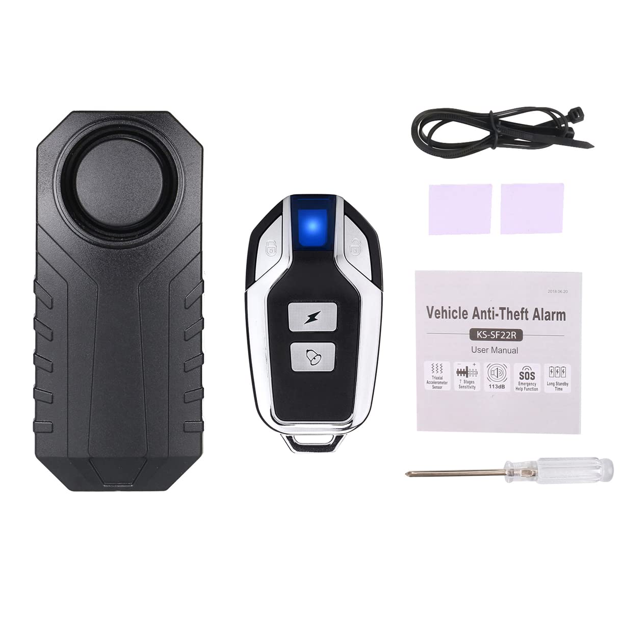 Mengshen Bicycle Bike Motorcycle Alarm, Wireless Anti-Theft Alarm, IP55 Waterproof and 113 dB(Remote Control Included)