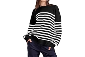 WIHOLL Sweatshirts for Women Crewneck Long Sleeve Striped Tops Lightweight Fashion 2024