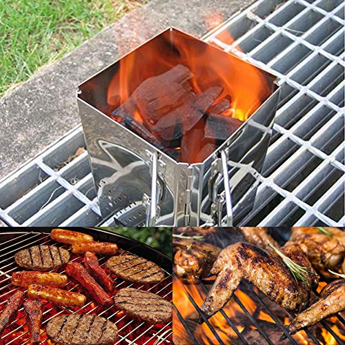 Charcoal Starter, Stainless Steel Portable Folding Barbecue Charcoal Grill Chimney Starter Stove for Camping Picnic Outdoor Cooking Accessories