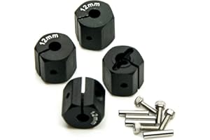 QUE-T Aluminum 12mm Thickness 12mm Wheel Hex Drive Adaptors with Pins & Screws for Most of 1/10 RC Crawler Car Black