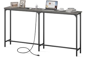 DEPAD 7.9" Narrow Sofa Table with 2 Outlets and 2 USB Ports, 60 Inch Behind Couch Table Skinny, Narrow Long Console Table, Grey Sofa Tables 7.9" D x 60” L x 31.5” H