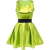 IDOPIP Women's Shiny Metallic Dress Sexy Sleeveless Skater Mini Dress Holographic Party Rave Dance Clubwear Halloween Costume