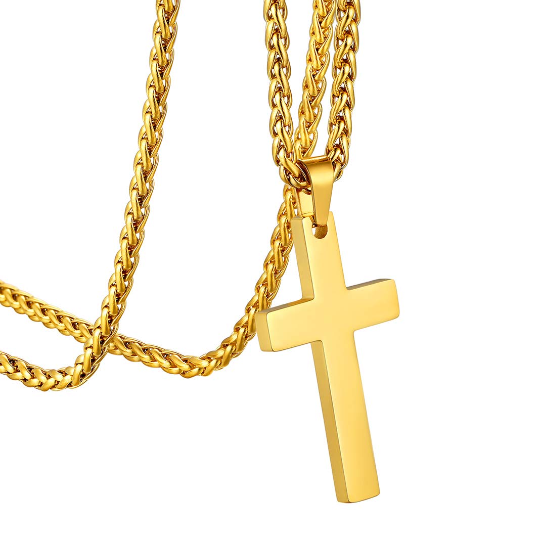 GoldChic Gold Cross Necklace for Men Women Stainless Steel Crucifix Pendant Chains Christian Irish Religious Nun Priest Monk Jewellery Gifts