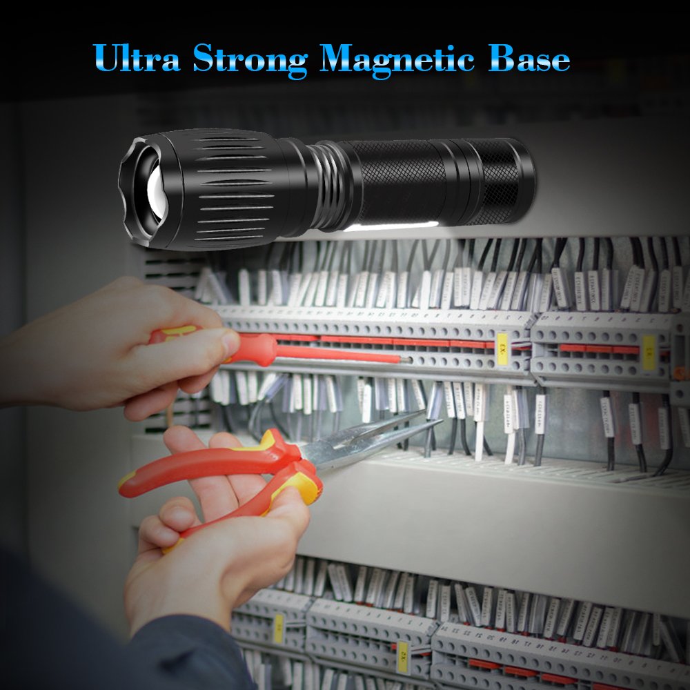 Tactical Flashlight 2 pack, WdtPro Military Tac light Pro Flashlights with Magnetic Base, COB LED Lantern, 6 Modes and Zoom Function, Best LED Flashlight Waterproof Lantern+Flashlight in-1 for Camping