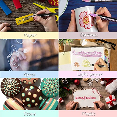 Double Line Markers Outline Pens, Super Squiggles Glitter Outline Marker Set, 12 Colors Doodle Shimmer Pen for Card Making, DIY Art Drawing, Lettering, Craft Project