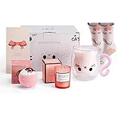 Cat Mug Gifts Set, Birthday Gifts for Women Her Mom, Christmas Presents for Women, Valentines Mothers Day Cat Lovers Presents Idea for Sister Wife Grandma Female Teacher Friend Coworker (Pink)