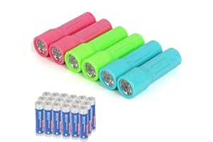 Hilngav 9-LED Mini Flashlight 6-Pack, Small Multicolor Flashlights with Lanyard, 18 AAA Batteries Included, for Hurricane Supplies, Christmas Gifts Stocking Stuffers
