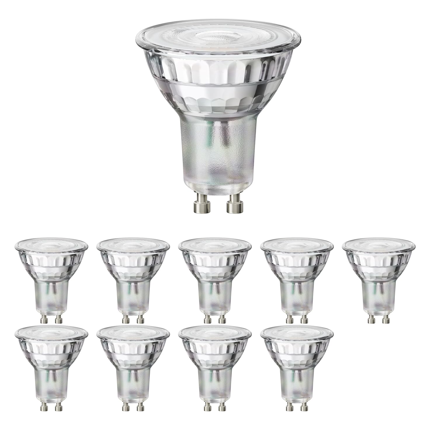 ledscom.de 10 GU10 LED Bulbs, PAR16, Warm White (2700 K), 5.4 W, 510lm, 45°, Reflector Mirror (Silver) — image 1