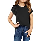 Haloumoning Girls Summer Cap Sleeve Shirts Kids Casual Cute Crewneck Tunic Tops Tees 5-14 Years