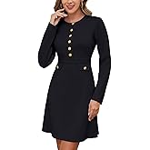 Aokivvy Women's Long Sleeve Sweater Dress Crewneck Button Elegant Bodycon Formal Party Mini Dress