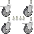 RILIDRI 3-Inch Swivel Stem Caster, 7/16-Inch Stem Diameter Rubber Wheel, Heavy Duty TPR Replacement Wheels for Rubbermaid Mop Bucket Cart Grill Casters - 4 Pack (2 Brakes 2 Swivel)