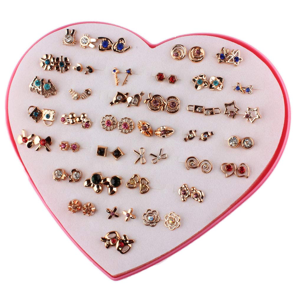 POFET 36 Pairs Stud Earrings with Heart Shape Gift Box, Hypoallergenic Earrings for Girls and Women, Colorful Ear Stud Jewelry Set, Multiple Size and Patterns PAB12255