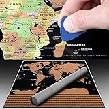 Scratch Off World Map Poster - Black and Gold Wall Travel Tracker with Easy to Remove Gold Foil - Reveal Countries, Flags and United States. Great Gift Idea for any Traveler, by Farrell Has It