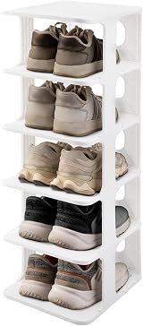 DIVCHI 5 Tier Vertical Shoe Rack Narrow Tall White Plastic Storage view 1