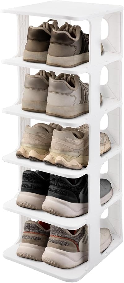 DIVCHI 5 Tier Vertical Shoe Rack Narrow Tall White Plastic Storage